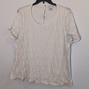 Isela Woman 3X White Short Sleeve Lace Overlay Blouse Top